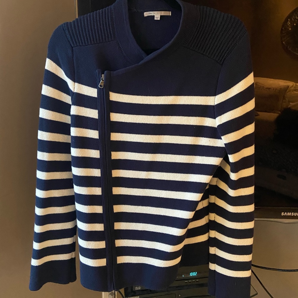 NEW - Gap navy white marine nautical wool vest sweater cardigan zipper - size M
